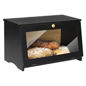 HOMEKOKO Wood Bread Box for Kitchen Counter, Single Layer Bamboo Large Capacity Food Storage Bin (BLACK)