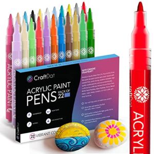 CraftDat 22 Acrylic Paint Markers for Canvas Wood Rocks & Fabric Painting – Glossy Finish Acrylic Paint Pens Fine Tip (0.7mm) – Sun & Water Proof Acrylic Markers Paint Pens, Safe for Kids & Pets