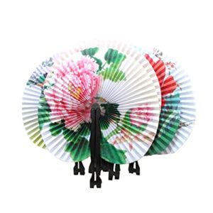 balacoo 6pcs Handheld Chinese Fan Portable Classic Paper Circular Fans Collapsible Round Flower Printed Paper Fan for Women Men Random Pattern