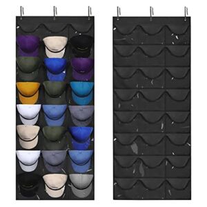 Dofilachy Hat Rack – Hat Organizer – Hat Racks for Baseball Caps, Visible Hat Holder – Baseball Hat Rack for Wall Door with 3 Hooks, 24 Deep Pockets