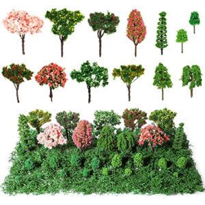 28 Pcs Model Miniature Trees Diorama Supplies Mini Palm Trees Model Scenery Supplies Miniature Garden Accessories with 1.4 Ounce Faux Green Moss Decor for DIY Projects Landscape Fairy(Mixed Trees)