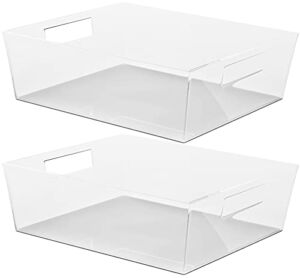 Richards Homewares Shallow Clear Storage Bins-Set of 2 – Pantry, Kitchen Plastic Containers for Organizing Fridge, Drawers 13” x 11.4” x 4.1