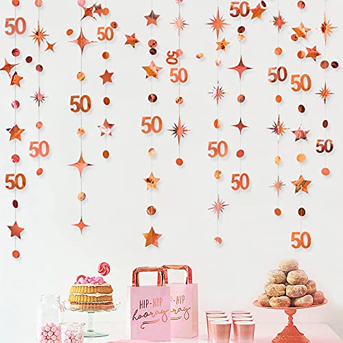 Rose Gold 50th Birthday Decorations Number 50 Circle Dot Twinkle Star Garland Metallic Hanging Streamer Bunting Banner Backdrop for 50 Year Old Birthday Happy 50th Anniversary Fiftieth Party Supplies | The Storepaperoomates Retail Market - Fast Affordable Shopping