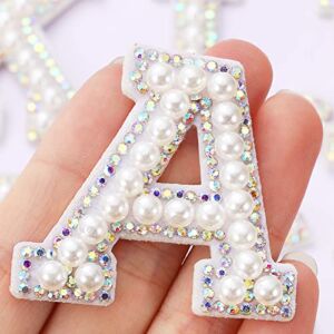 26 Piece Rhinestone Iron On Patch A-Z White Pearl Bling Rhinestone Letter Patch Glitter Alphabet Applique Rhinestone Pearl English Letter for DIY Craft Supplies (Colorful White)