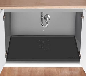 DELAM Under Sink Mat for 36″ Cabinet, Hold Up to 3.3 Gallons, Silicone Waterproof Mat, Kitchen Cabinet liner, Under Sink Tray for Drips Leaks Spills, Flexible, No Slip, Easy to Clean, Black 34.25″x22″