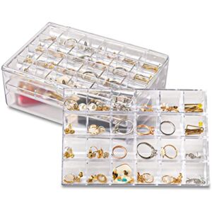 Earring Organizer, Jewelry Organizer Box for Earrings Storage, Clear Acrylic Bead Organizer with 38 Small Compartment Tray, 3 Layer Travel Jewelry Case Gift for Women