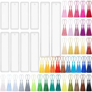 FEQO 90 Pieces Bookmark Molds with Tassels Kit Including 80 Pieces Bookmark Tassels and 10 Pieces Rectangle Silicone Bookmark Mold for Epoxy Resin Casting