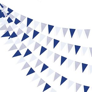 30 Ft Navy Blue White and Silver Party Decorations Royal Blue Triangle Flag Pennant Banner Bunting for Birthday Wedding Bridal Baby Shower Nautical Ahoy Achor Pirate Theme Party Decorations Supplies