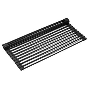 Denkee Roll Up Dish Drying Rack, 17 x 13 inch Sink Dish Drying Rack, Heavy Duty Foldable Multipurpose Silicone-Coated Stainless Steel Roll-Up Dry Rack, Portable Versatile Kitchen Dish Rack (Black)