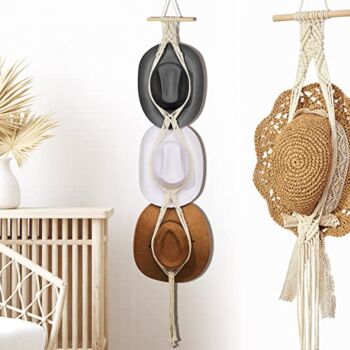 Macrame Hat Hangers Boho Hat Hangers for Wall Bohemian Women Hat Rack Hat Organizer for Wall Hanging Hat Display Hand Weaving Hat Rack Decorative Cap Holder for Wide Brim Caps (White, Three Hats Style) | The Storepaperoomates Retail Market - Fast Affordable Shopping