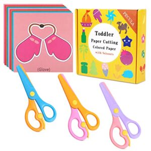 3 Pack Toddler Scissors, Kids Scissors, Plastic Children Safety Scissors, Dual-Color Preschool Training Scissors(3 Pack), Paper Cutting(96 Pcs) Set For Paper Craft Supplies
