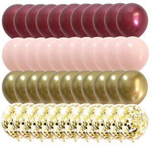 Pink Burgundy Gold Balloons – Metallic Wine Red Gold Balloons for Wedding Bridal Baby Shower Graduation Birthday Anniversary Party Decorations 50packs (Pink + Maroon)