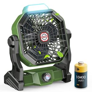 Drchop Portable Fan Rechargeable, 10400mAh Battery Operated Powered Fan, Outdoor Camping Fan with Light & Hook, Personal USB Desk Fan, for Bedroom, Table, Home, Office, Tent, Travel (Army Green)