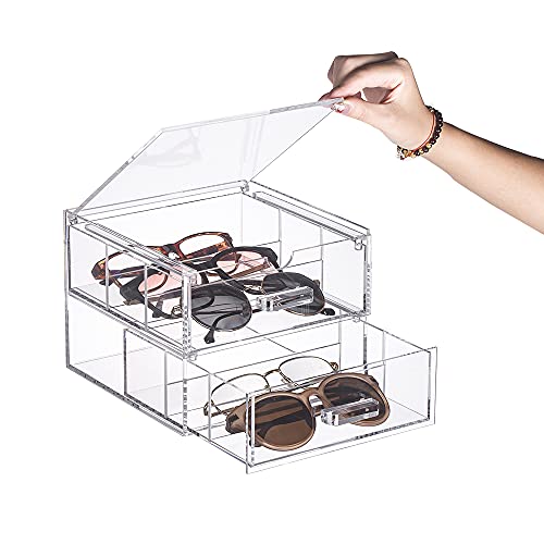 TIDYENDURE Clear Acrylic 2-Drawer Compact Storage Organization Drawers Set Sunglasses Supplies, Used in Bathroom, Dorm, Desk, Countertop, Office 7.24”x7.56”x5.6” (Transparent) | The Storepaperoomates Retail Market - Fast Affordable Shopping