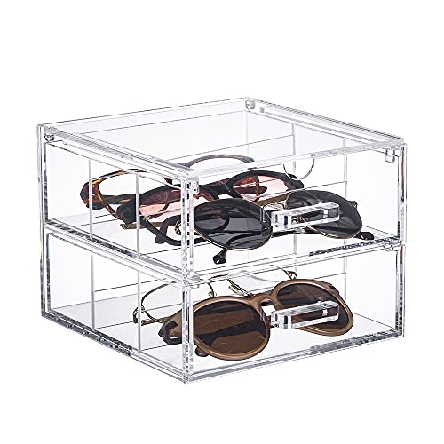 TIDYENDURE Clear Acrylic 2-Drawer Compact Storage Organization Drawers Set Sunglasses Supplies, Used in Bathroom, Dorm, Desk, Countertop, Office 7.24”x7.56”x5.6” (Transparent) | The Storepaperoomates Retail Market - Fast Affordable Shopping