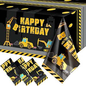 Construction Happy Birthday Tablecloth Dump Truck Birthday Table Covers Tractor Plastic Printed Tablecloth Construction Themed Birthday Party Decoration Supplies for Kid Boy, 54 x 108 Inch (3 Pieces)