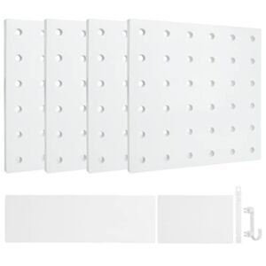 ZIQI ABS Plastic Pegboard Wall Panel Kits, 4Pack White Mount Display, DIY Tool Organizer with Accessories for Garage Kitchen Bathroom Office(2 Installation Methods-No Damage to Wall)