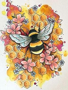 ROUKANNGE Adult Diamond Painting kit,Honeybee Pattern,5D Diamond Painting of Round Diamond,DIY Handicrafts,Apply to Home Decoration,Wall Decoration,Creative Gifts(12×16inch)