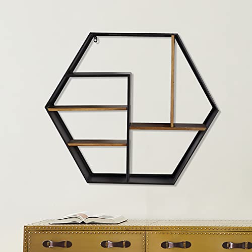 Deco 79 Industrial Wood Hexagon Wall Shelf, 30″ x 7″ x 26″, Black | The Storepaperoomates Retail Market - Fast Affordable Shopping