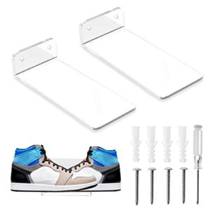 2-Pack Large Floating Shoe Shelves to Display Collectible Shoes and Sneakers, Clear Shoe Storage Shelf, Wall Mounted