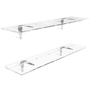CRYSFLOA Acrylic Shelves Set of 2 Clear Floating Shelf with Cable Hole 23.6” Length 5.5” Depth Two Pieces Wall Shelves for Bedroom Kitchen Living Room Bathroom Office Display Organizer Ledge Bookshelf