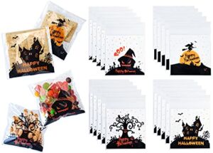 160 Pcs Halloween Cellophane Clear Treat Bags Self Adhesive Candy & Cookie Bags for Halloween Party Favors Supplies