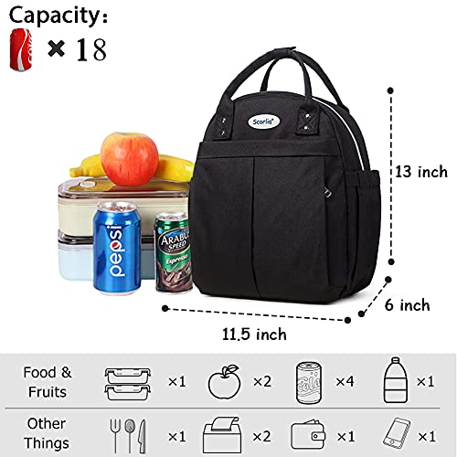 Insulated Lunch Bag Backpack for Women, Scorlia Convertible Lunch Cooler Tote with Side pocket, Tall Reusable lunch Box Container with Drinks Holder for Girl, School, Office, Beach, Picnic, Black | The Storepaperoomates Retail Market - Fast Affordable Shopping