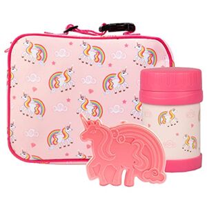 Bentology Kids Lunch Bag Set (Unicorn) w Reusable Hard Ice Pack and Double-Insulated Food Jar – Perfect Lunchbox Kits for Girls Back to School