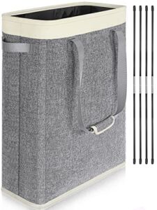40L Narrow Laundry Basket with Padded Handle, 22″ Slim Laundry Hamper Foldable, Thin Dirty Clothes Baskets for College Dorm, Skinny Laundry Hampers for Small Space, Closet Bedroom, Bathroom Corner