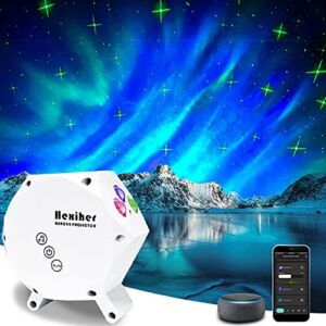 Hexiher Galaxy Star Night Light Projector 2.0 Green Star,Northern Lights Aurora Projector with Bluetooth Speaker,APP Control,Work with Alexa Google Home,Ceiling Skylight for Bedroom,Party Decor