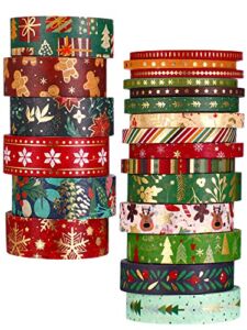 21 Rolls Christmas Washi Tape Holiday Washi Tape Winter Gold Foil Tape Snowflake Deer Christmas Tree Stripe Tape Decorative Self-Adhesive Tape for DIY Crafts Scrapbooking Present Wrapping Party Favors