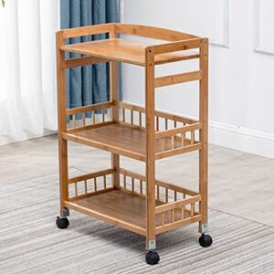 3-Tier Storage Cart Solid Wood Kitchen/Bathroom Utility Organizer Cart 20.8″ x 11.8″x31.4″ Rolling Trolley Cart with Trays Bamboo Wooden Serving Carts on Lockable Wheels