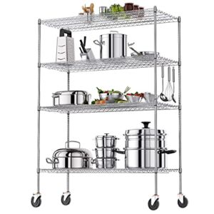 Luxspire NSF-Certified Commercial-Grade Adjustable 4-Tier Wire Shelving with Wheels 48x18x72 in, Heavy Duty Metal Shelving Unit Utility Storage Rack Shelves, Shelf Rack for Kitchen Garage, Chrome