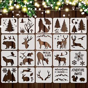 20 Pieces Stencil Template for Painting Reusable Animal Plant Stencil Spring Summer Winter Template, DIY Christmas Stencils for Painting on Wood Wall Home Decor (Forest Style)