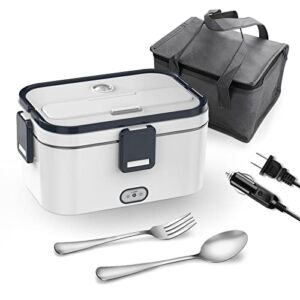 Electric Lunch Box Food Heater, Rerted 1.8L Food Warmer 50W Fast Heating Lunchbox for Car and Home – Portable Heated Lunch Box for Adult with SS fork & spoon and Carry Bag – 2021 Upgraded