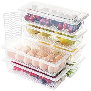 SOUJOY 6 Pack Food Storage Containers for Fridge, 1.5L Produce Saver Container with Removable Drain Plate and Lid, Stackable Fruits Storage Keeper for Vegetables, Meat, Fish Fresh and Dry