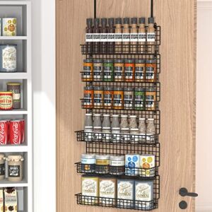 JKsmart 6-Tier Spice Rack Organizer with Door Hook, Wall Mounted & Over the Door Spice Racks for Kitchen Pantry Door Cabinet, Two Size, Large Capacity, Black