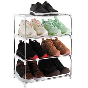 Xerhnan 4-Tier Stackable Small Shoe Rack, Lightweight Shoe Shelf Storage Organizer for Entryway, Hallway and Closet(White)
