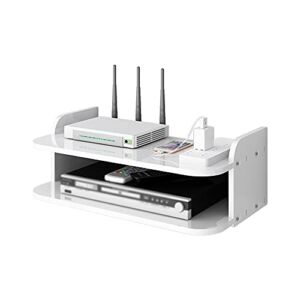 GDFFKS WiFi Router Storage Box Bracket, Floating Shelves, TV Set-Top Rack, Wall-Mounted Multi-Layer Cable Management Storage Shelf, Easy to Install, for Wall Decoration