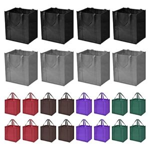 JERIA 24-Pack Reusable Grocery Bags, Large Foldable Shopping Bags, Heavy Duty Tote Bags with Reinforced Handles, 4 Pieces of Each Color (6 Assorted Colors)