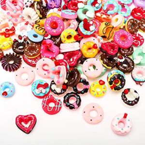 100 Pieces Resin Donuts Charms Cute Flat Back Donuts Slime Beads Shaped Donuts Macaron Dessert Candy Charms Slices Mixed Resin Donuts for DIY Making Handicraft Accessories