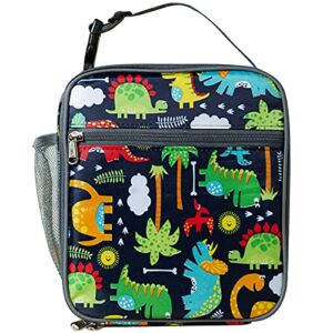 goiealeaes Kids Lunch Box, Insulated Reusable Lunch Bag with Waterproof Liner, Thermal Meal Container Tote for Girls & Boys & Women, Dinosaur Style