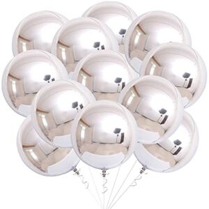 Big, Silver Metallic Balloons Kit – Pack of 12 | Giant 22 Inches 360 Degree Round Silver Mylar Balloons | 4D Sphere Metallic Silver Balloons | Silver Balloons for Birthday, New Year Decorations 2023