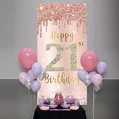 Happy 21st Birthday Door Banner Backdrop Decorations for Women, Pink Rose Gold 21 Birthday Party Door Cover Sign Supplies, 21 Year Old Birthday Poster Background Photo Booth Props Decor | The Storepaperoomates Retail Market - Fast Affordable Shopping