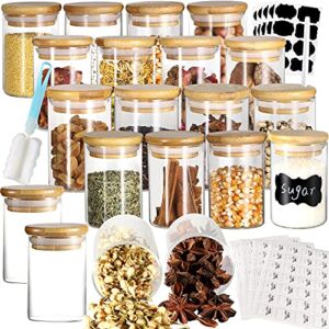 GNILLKO 20 PCS Spice Jars with Bamboo Lids, 4OZ Glass Spice Jars with Airtight Bamboo Lids and Labels, Clear Food Storage Containers for Pantry Kitchen Tea Herbs Sugar Salt Coffee