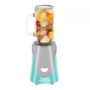 Ovente Electric Personal Portable Blender, 18 Ounce Drink Mixer, Frozen Margarita, Shake & Smoothie Maker, Glass Jar with Stainless Steel Blades and 300-Watt Base, Compact BPA-Free, Turquoise BLH1002T