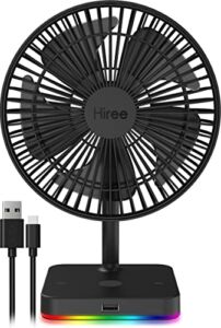 Hiree Personal USB Desk Fan with LED Lights, Quiet Air Circulator Table Fan with 1 USB Charging Port – Suitable for Home, Bedroom, Office