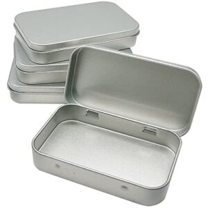 4 Pack Tin Box Containers 3.7 x 2.4 x 0.8 Inch Metal Tins Storage Box with Hinge Lids, for Home Storage, Outdoor Active Storage Containers, Home Organizer Small Tins, Silver