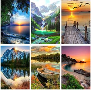 6 Pack Paint by Numbers,Paint by Numbers for Adults Kids Beginner, Adult Paint by Number DIY Landscape Oil Painting for Home Wall Decor 12X16 Inch