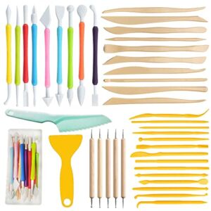 Langqun 41pcs Plastic Polymer Clay Art Tools Set for Kids Adults,Dotting Tools Kit,Knives Pottery Tools,Ceramic Supplies for Engraving, Embossing, Shaping,Sculpting,Modeling